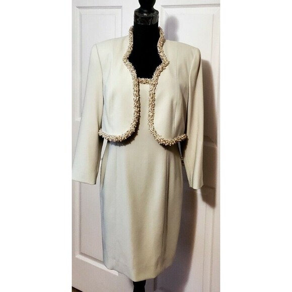 VTG Junnie Leigh Green Formal Cocktail Dress/Bolero Jacket Set Beads Sequins 6 - Picture 1 of 9